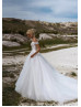 Off Shoulder Beaded White Lace Tulle Sweet Wedding Dress